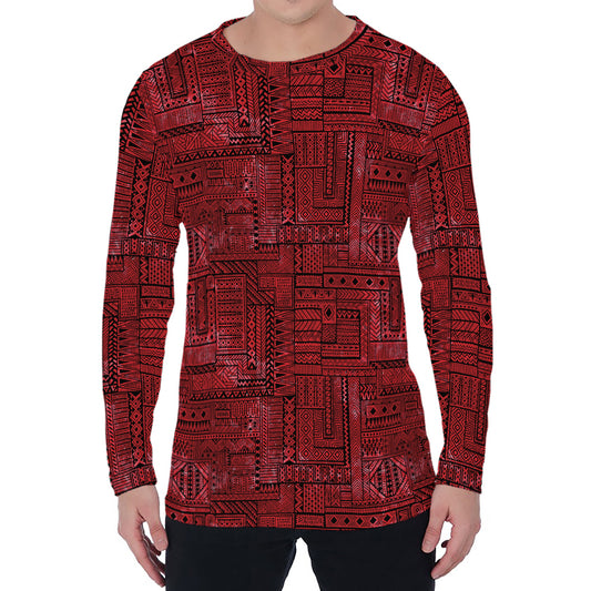 Red And Black African Ethnic Print Men's Long Sleeve T-Shirt