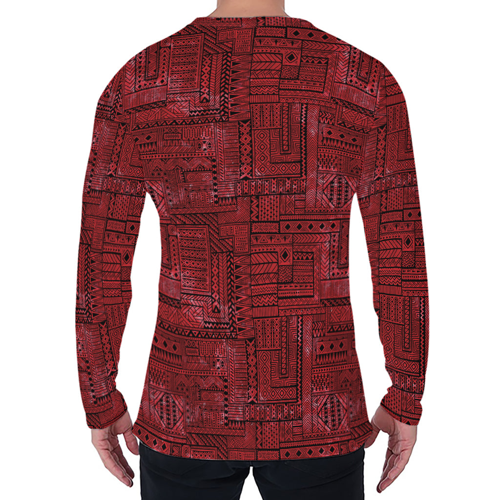 Red And Black African Ethnic Print Men's Long Sleeve T-Shirt