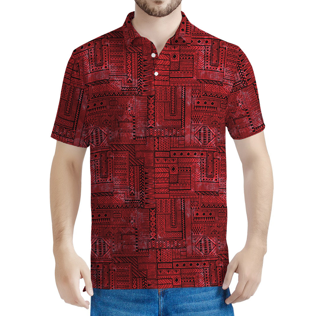 Red And Black African Ethnic Print Men's Polo Shirt
