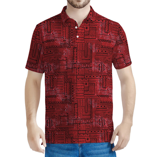 Red And Black African Ethnic Print Men's Polo Shirt