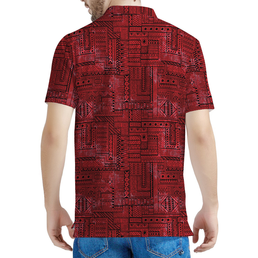 Red And Black African Ethnic Print Men's Polo Shirt