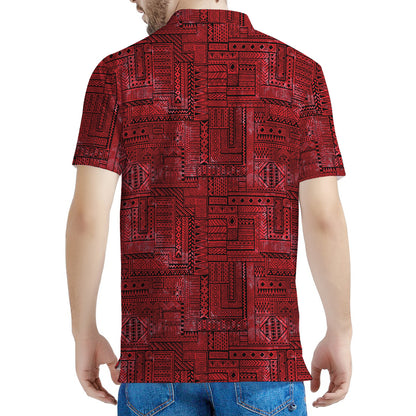 Red And Black African Ethnic Print Men's Polo Shirt