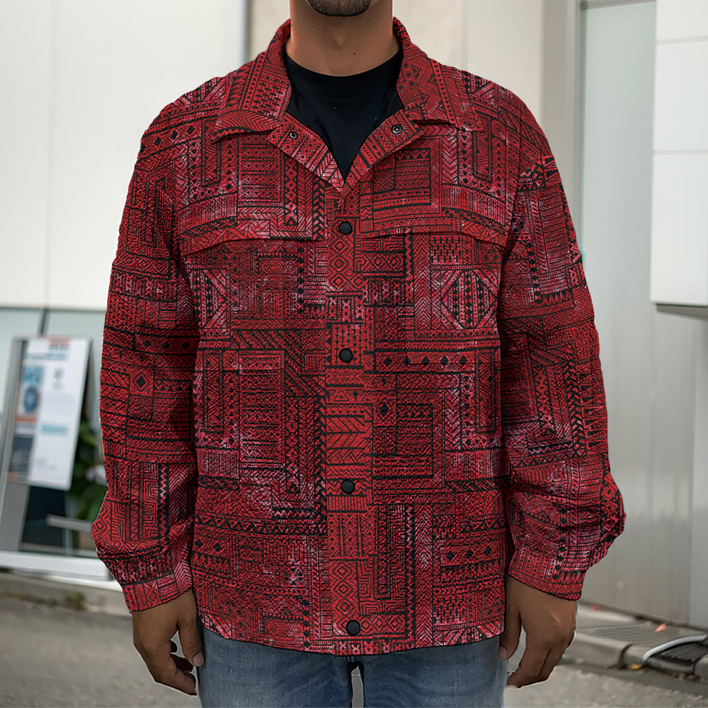 Red And Black African Ethnic Print Men's Shirt Jacket