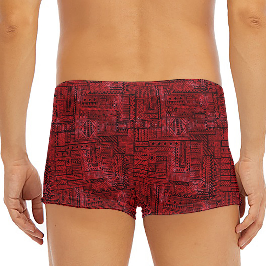 Red And Black African Ethnic Print Men's Short Boxer Briefs
