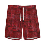 Red And Black African Ethnic Print Men's Sports Shorts