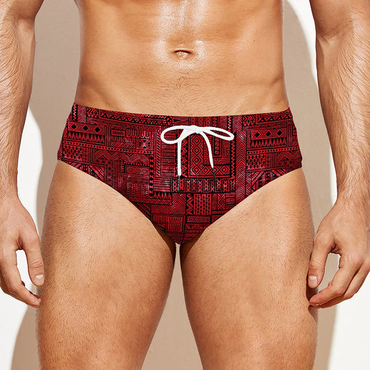 Red And Black African Ethnic Print Men's Swim Briefs