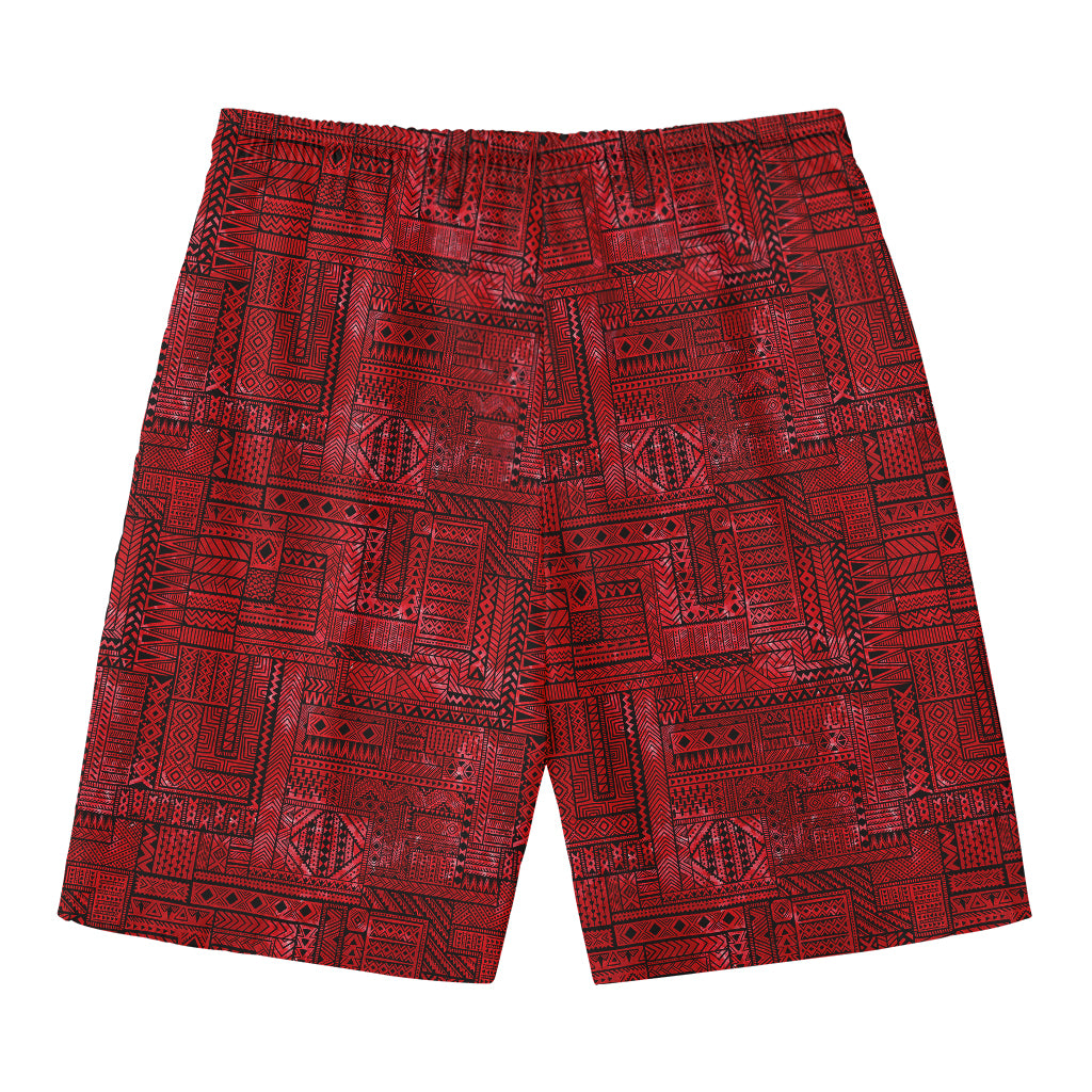 Red And Black African Ethnic Print Men's Swim Trunks