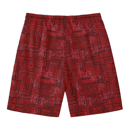 Red And Black African Ethnic Print Men's Swim Trunks