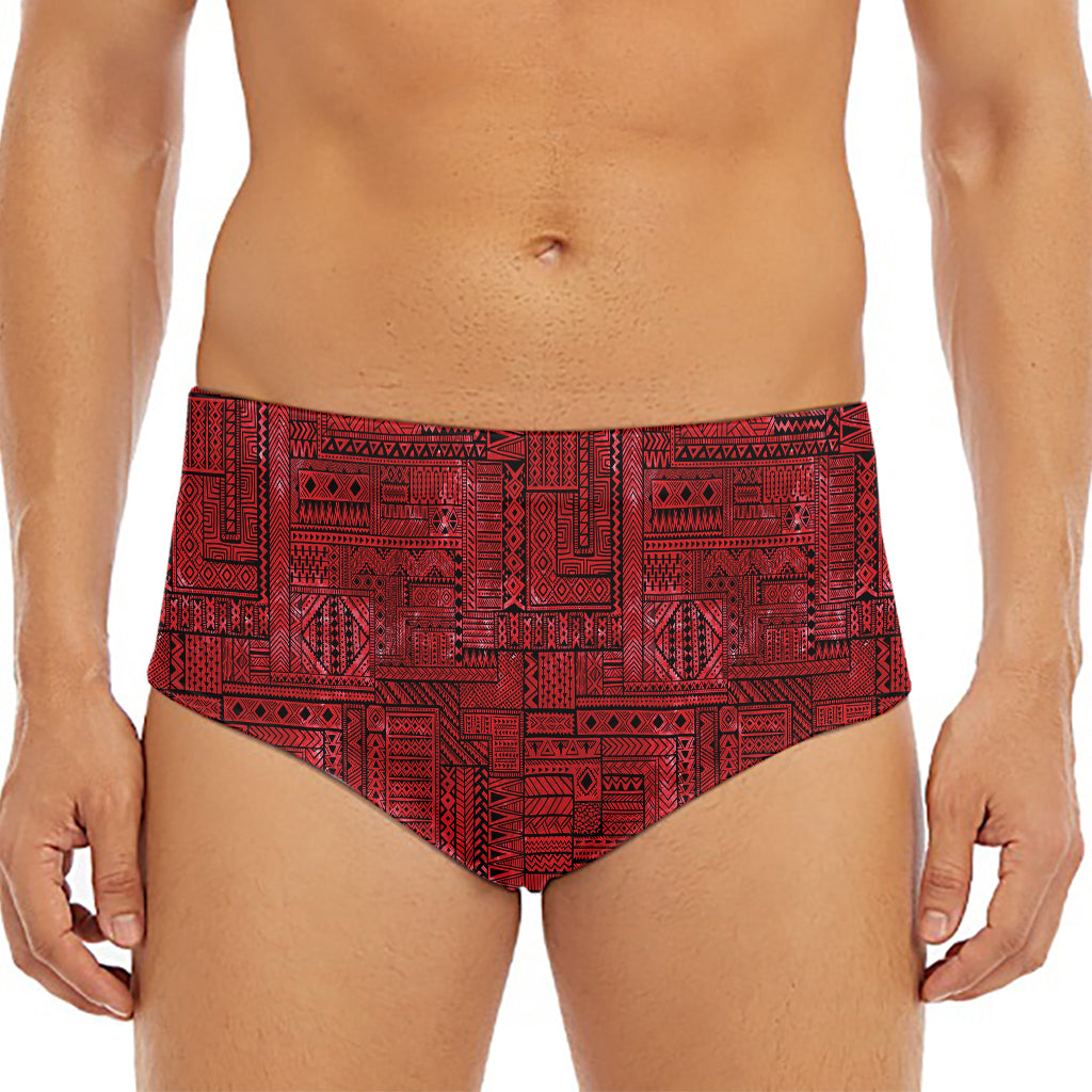 Red And Black African Ethnic Print Men's Triangle Swim Briefs