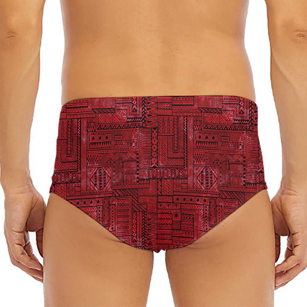 Red And Black African Ethnic Print Men's Triangle Swim Briefs