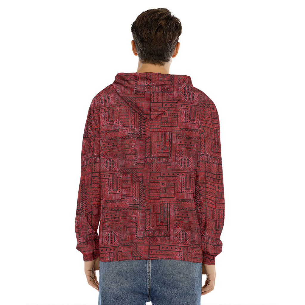 Red And Black African Ethnic Print Men's Velvet Pullover Hoodie