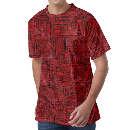 Red And Black African Ethnic Print Men's Velvet T-Shirt