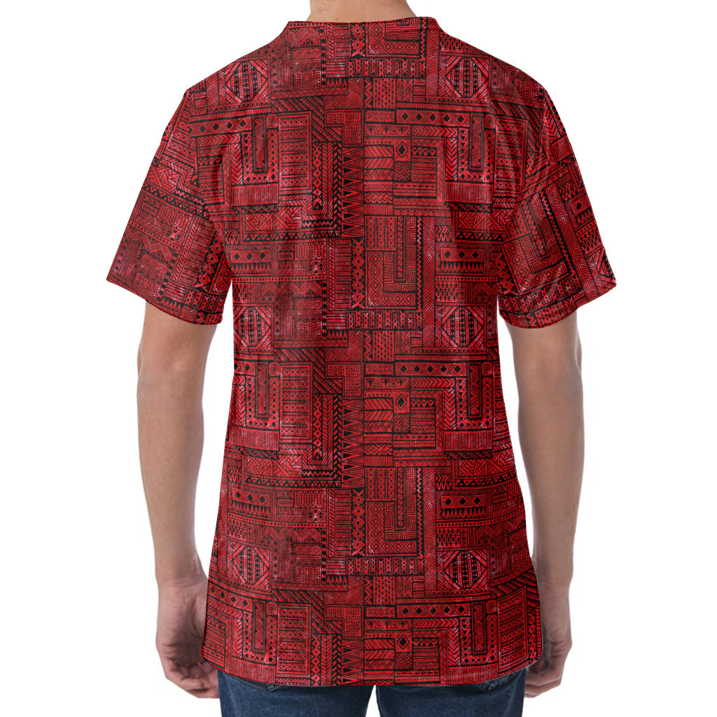 Red And Black African Ethnic Print Men's Velvet T-Shirt