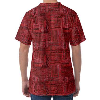 Red And Black African Ethnic Print Men's Velvet T-Shirt
