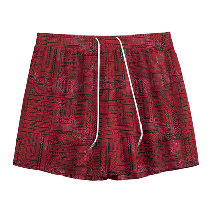 Red And Black African Ethnic Print Mesh Shorts
