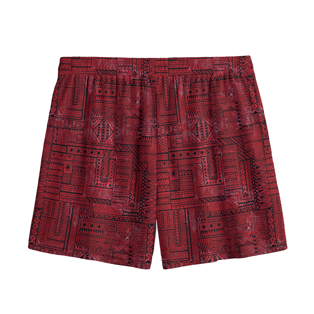 Red And Black African Ethnic Print Mesh Shorts