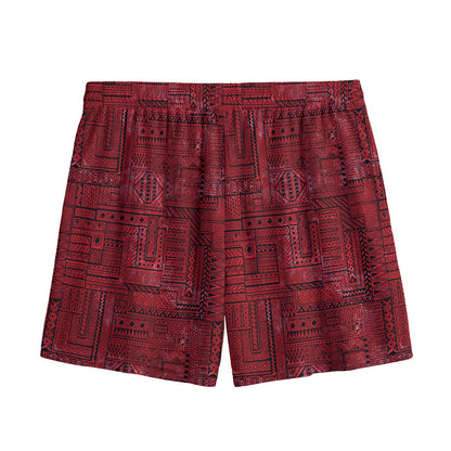 Red And Black African Ethnic Print Mesh Shorts