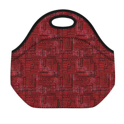 Red And Black African Ethnic Print Neoprene Lunch Bag