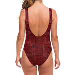 Red And Black African Ethnic Print One Piece Swimsuit