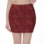 Red And Black African Ethnic Print Pencil Mini Skirt