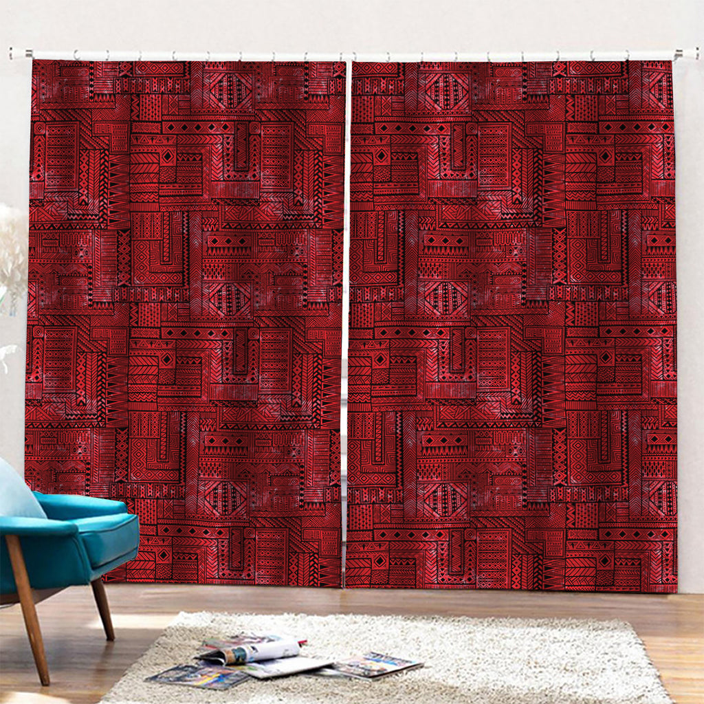 Red And Black African Ethnic Print Pencil Pleat Curtains