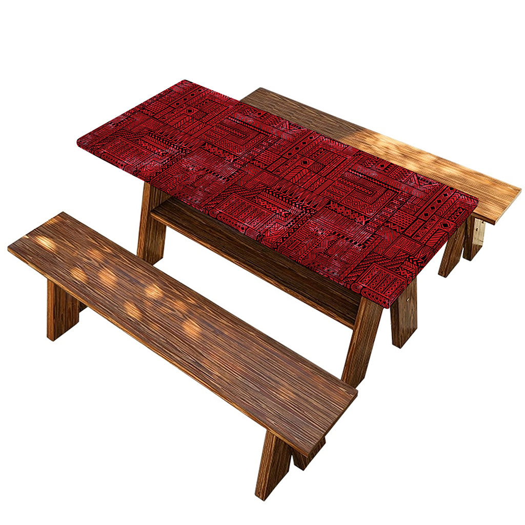 Red And Black African Ethnic Print Picnic Table Cover