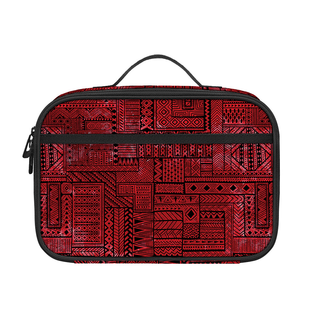 Red And Black African Ethnic Print Portable Lunch Bag