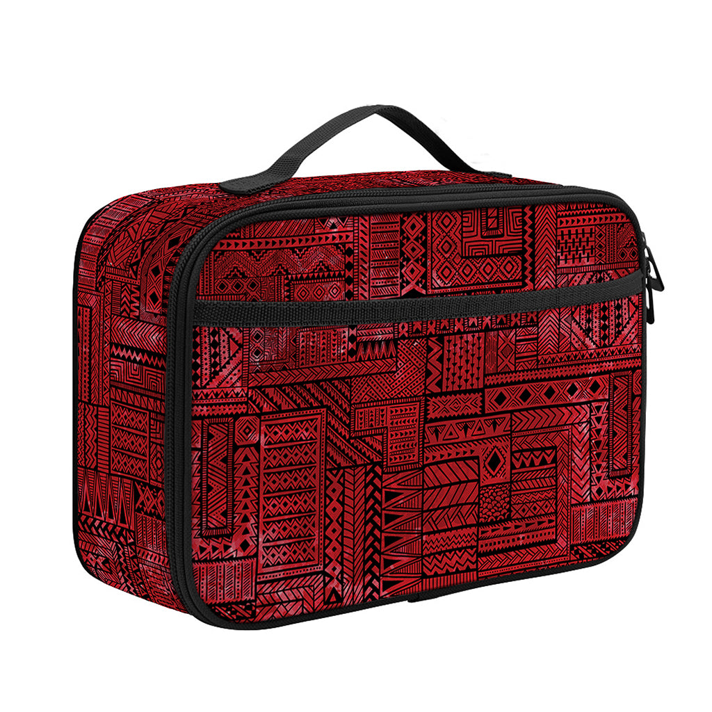Red And Black African Ethnic Print Portable Lunch Bag