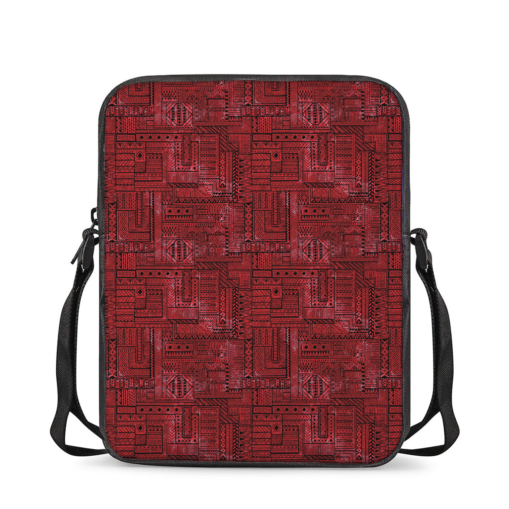 Red And Black African Ethnic Print Rectangular Crossbody Bag