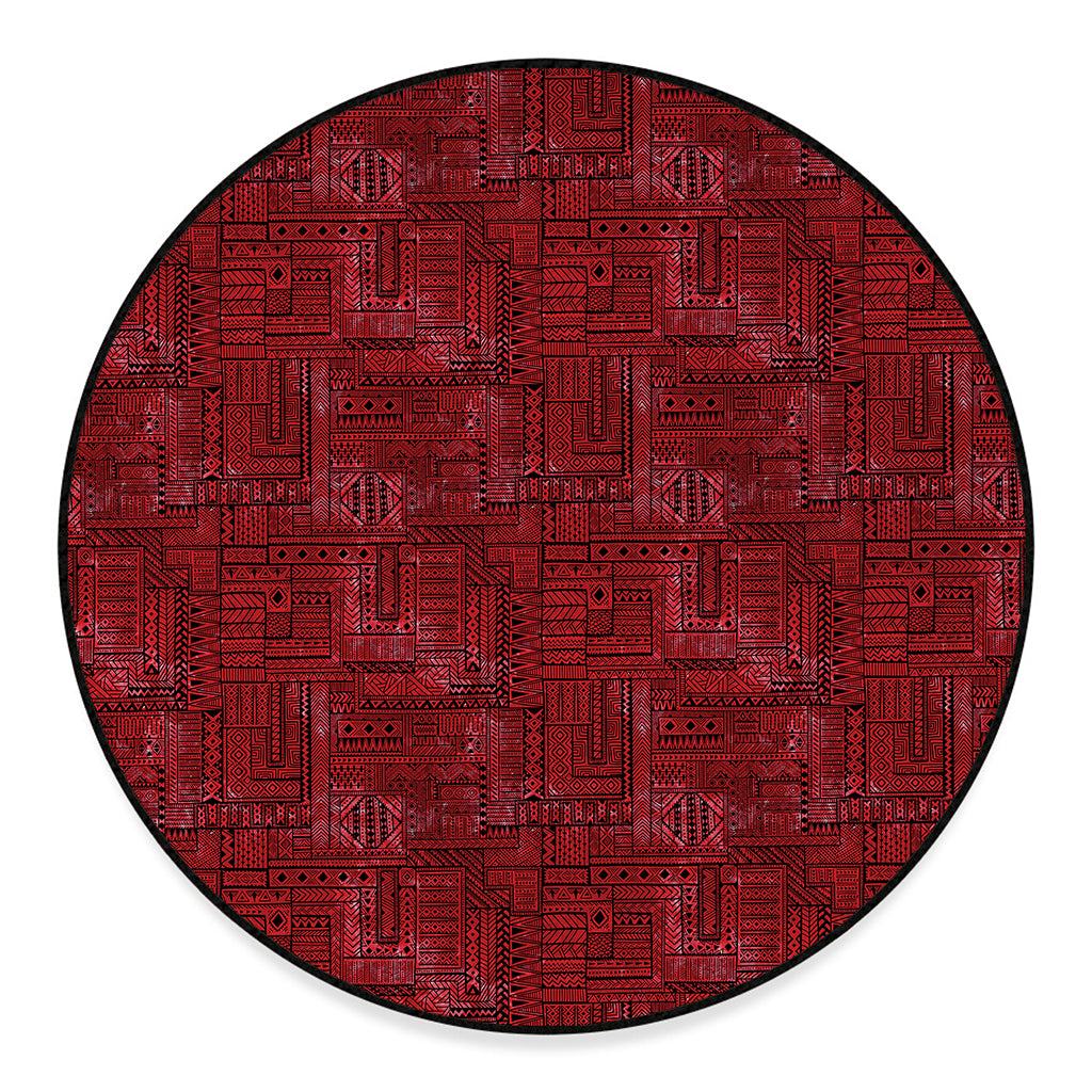Red And Black African Ethnic Print Round Floor Mat
