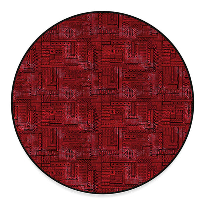 Red And Black African Ethnic Print Round Floor Mat
