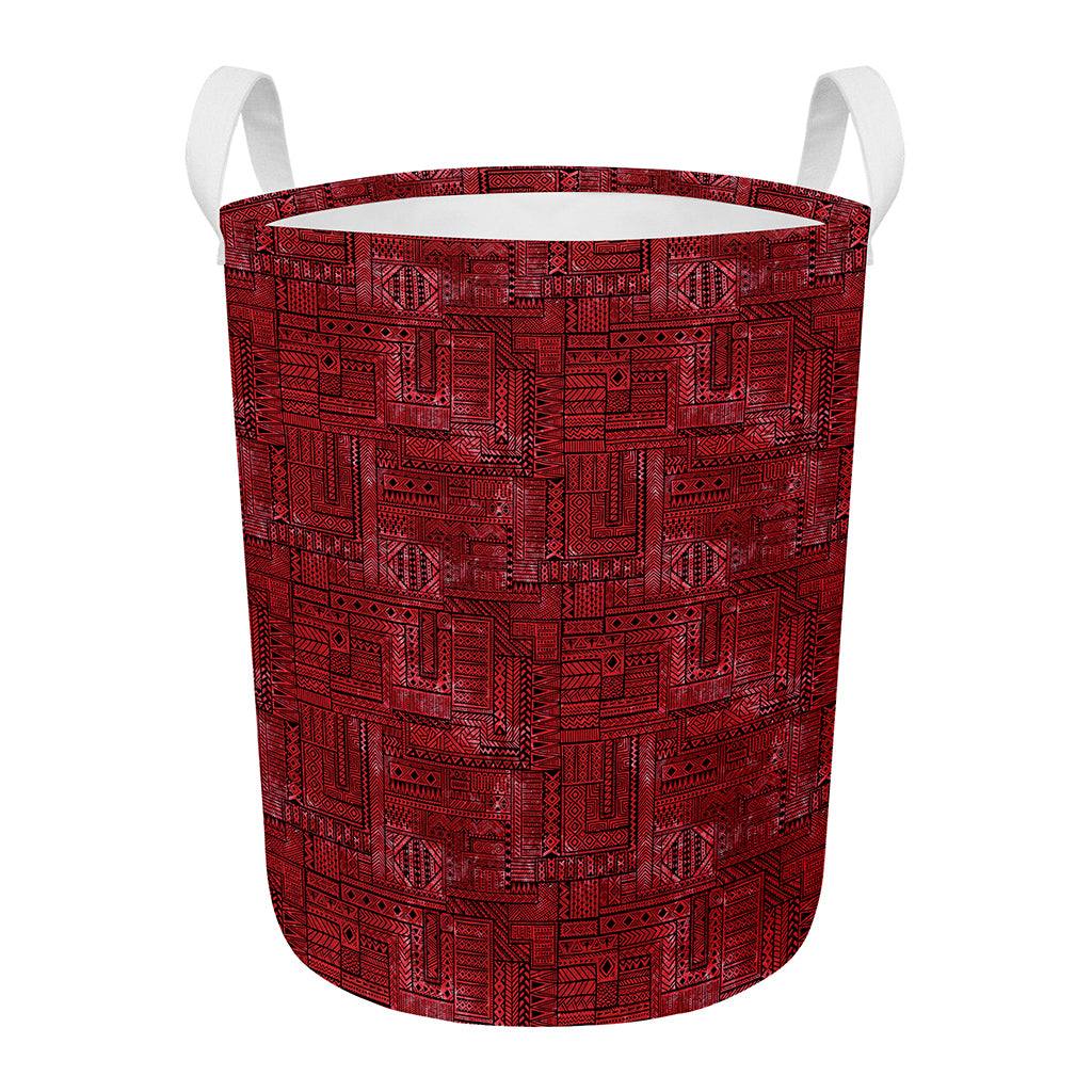 Red And Black African Ethnic Print Round Laundry Basket