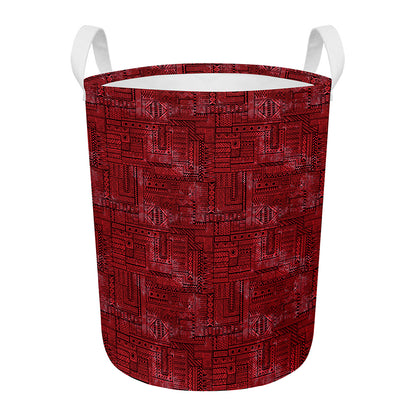Red And Black African Ethnic Print Round Laundry Basket