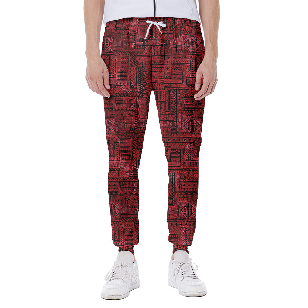 Red And Black African Ethnic Print Scuba Joggers