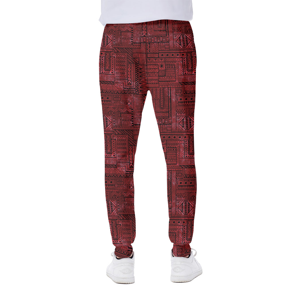 Red And Black African Ethnic Print Scuba Joggers