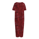 Red And Black African Ethnic Print Short Sleeve Long Nightdress