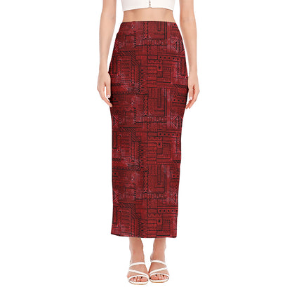 Red And Black African Ethnic Print Side Slit Maxi Skirt