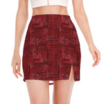 Red And Black African Ethnic Print Side Slit Mini Skirt