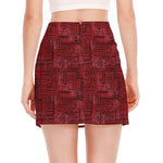 Red And Black African Ethnic Print Side Slit Mini Skirt