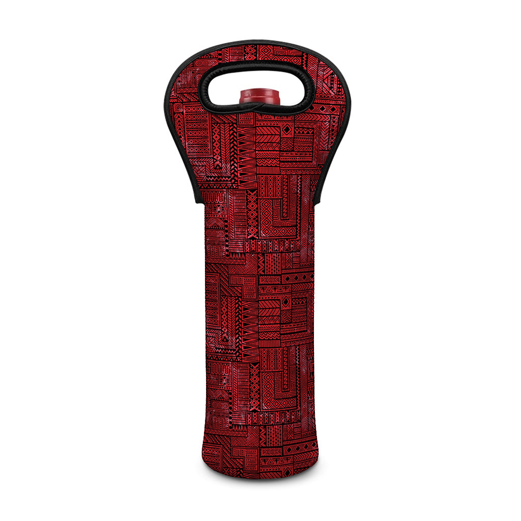 Red And Black African Ethnic Print Single Neoprene Wine Tote