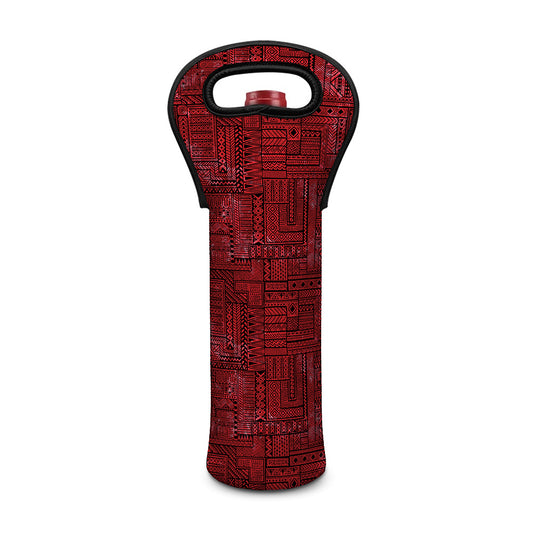 Red And Black African Ethnic Print Single Neoprene Wine Tote