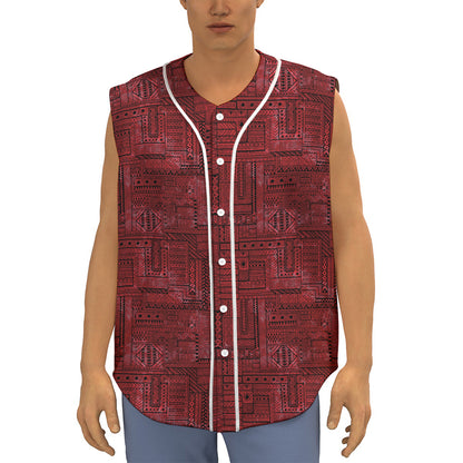 Red And Black African Ethnic Print Sleeveless Baseball Jersey