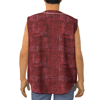 Red And Black African Ethnic Print Sleeveless Baseball Jersey