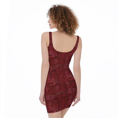 Red And Black African Ethnic Print Sleeveless Bodycon Dress