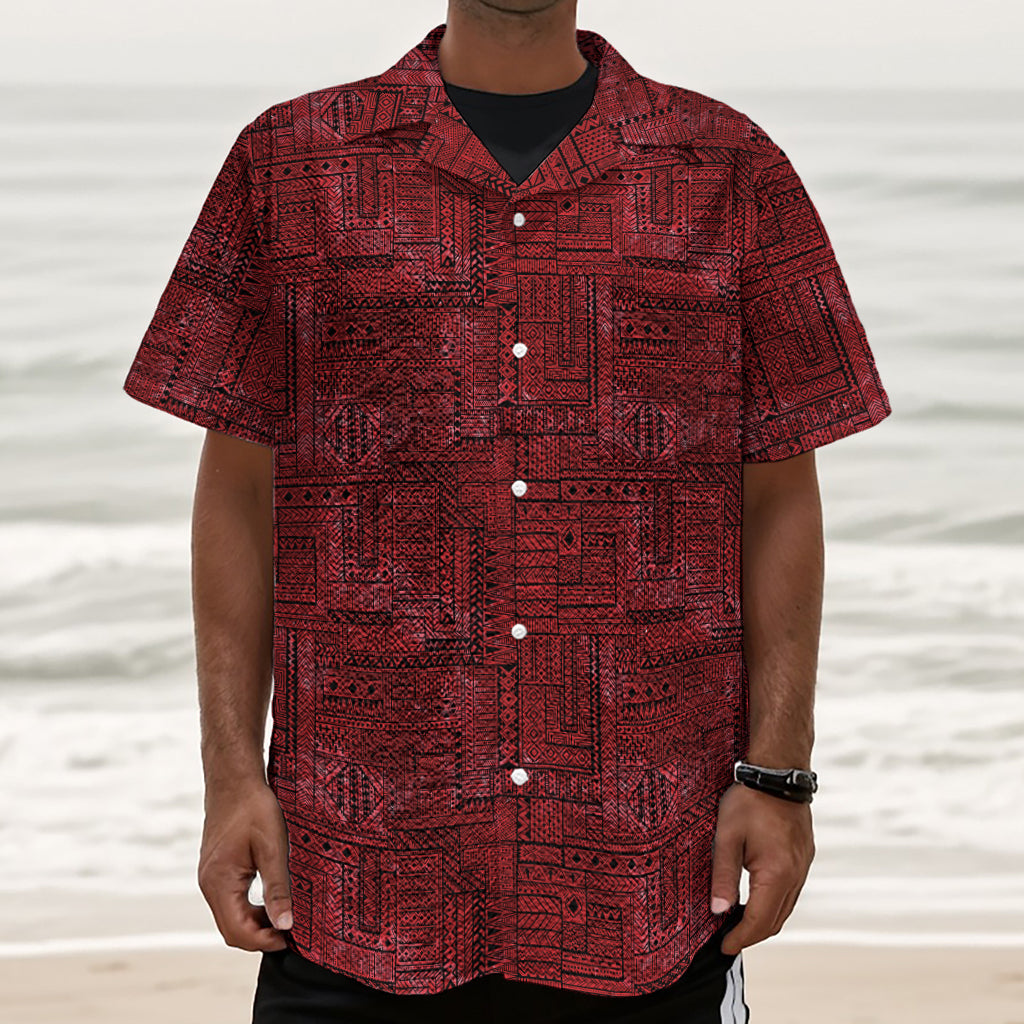 Red And Black African Ethnic Print Textured Short Sleeve Shirt