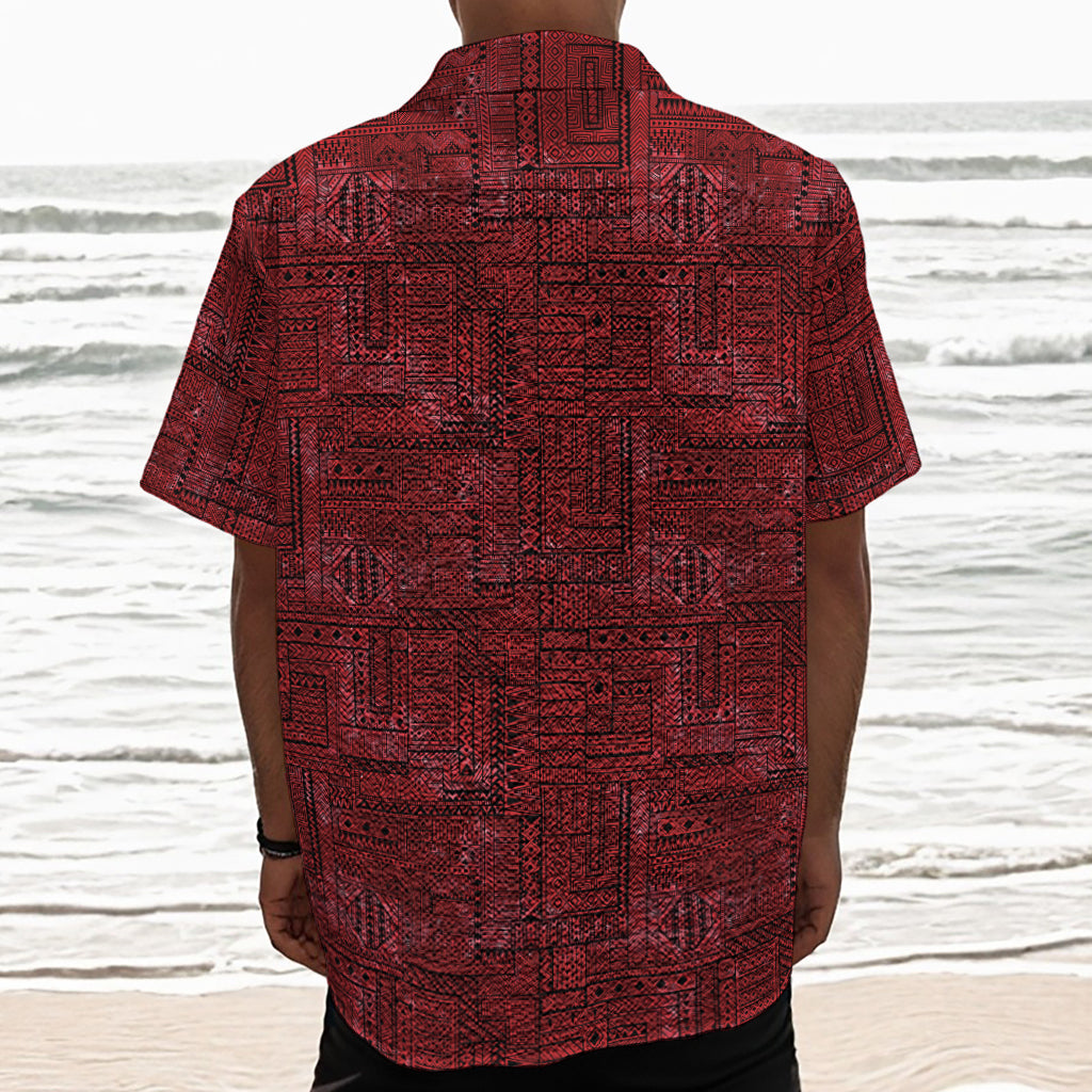 Red And Black African Ethnic Print Textured Short Sleeve Shirt