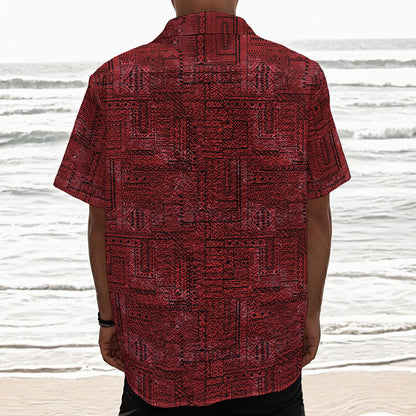 Red And Black African Ethnic Print Textured Short Sleeve Shirt