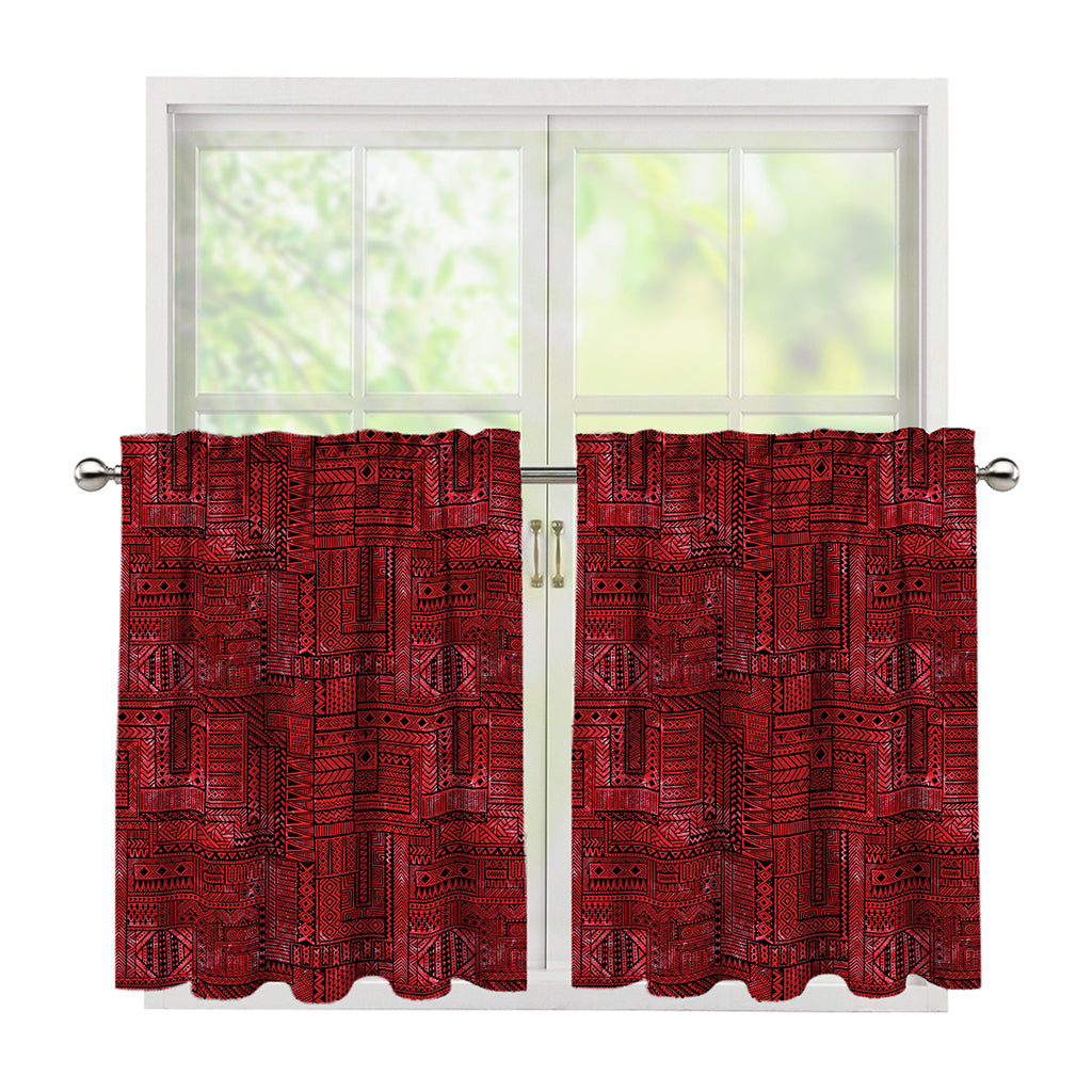 Red And Black African Ethnic Print Tier Curtains
