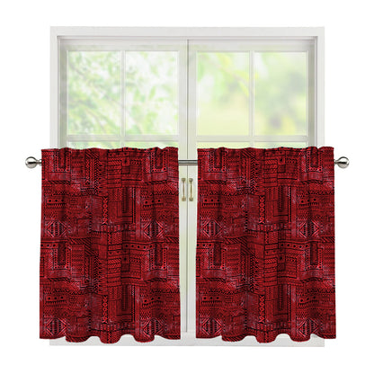 Red And Black African Ethnic Print Tier Curtains