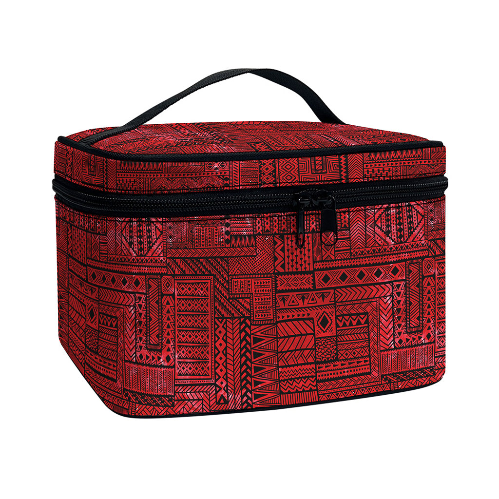 Red And Black African Ethnic Print Travel Makeup Bag